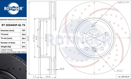 Bremseskive ROTINGER RT 20344HP-GL T5