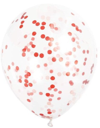 Unique 6 stk 30 cm Gjennomsiktige Ballonger med Rød Konfetti 58116