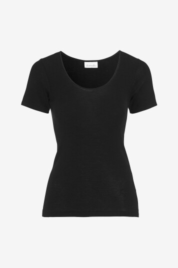 Damella   Topp Short Sleeve i ull og silke   Svart