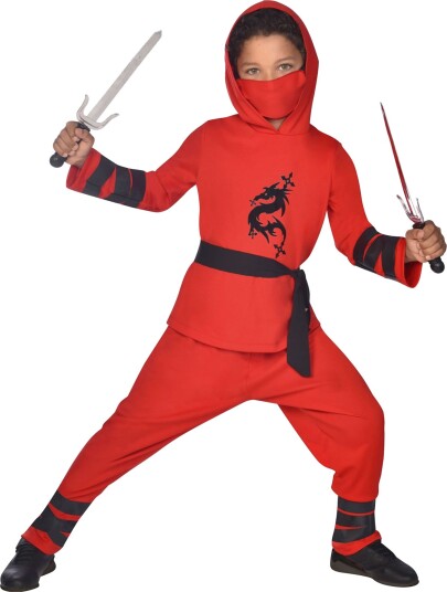 Rød Ninja Barn Kostyme - Large