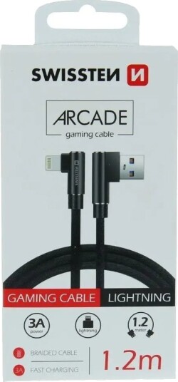 Swissten Braided L Type Universal Quick Charge 3.1 Usb Til Lightning Data Og Ladekabel 1,2M Svart