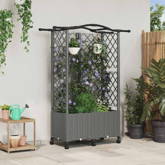 vidaXL Hevet Bed med Trellis og Tak Lysegrå 122 x 40 x 144 cm PP