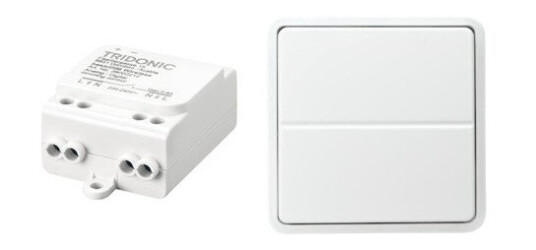 BasicDim Wireless + WS2-215B, Dali-mottaker og en sammenkoblet 2-touch