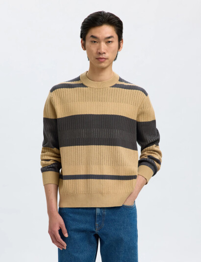 Selected Slhmalte Ls Knit Relaxed Crew Neck - Beige - XL Selected Slhmalte Ls Knit Relaxed Crew Neck - Beige - XL