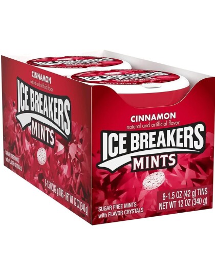 8 stk Ice Breakers Mints   Sukkerfri Sukkertøy med Kanelsmak   Hel Eske 340 gram USA Import