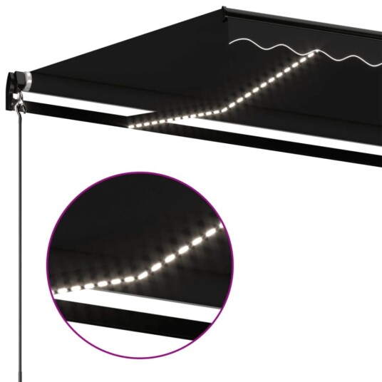 vidaXL Manuell uttrekkbar markise med LED 450x350 cm antrasitt