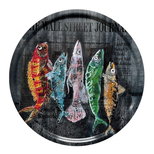 Lisa Törner Art Bordbrikke Rund Biggest Fish of Wall street 38 cm svart