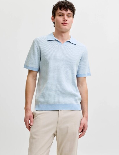 Jack & Jones Jprblahudson Knit Split Neck Ss Sn Blue M