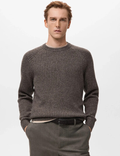 Mango Wool Blend Rib Knit Sweater Brown XXL Mango Wool Blend Rib Knit Sweater Brown XXL