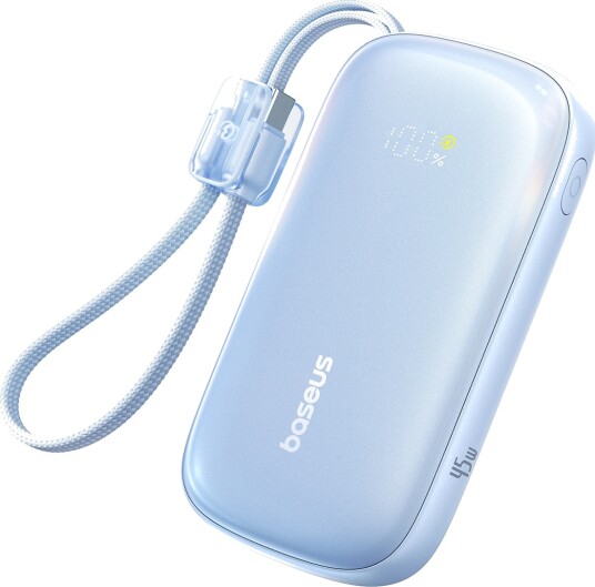Baseus EnerFill FC21 Qpow 3 Ultra 10 000 mAh 45 W powerbank med avtakbar USB-C–Lightning-kabel Blå Baseus EnerFill FC21 Qpow 3 Ultra 10 000 mAh 45 W powerbank med avtakbar USB-C–Lightning-kabel Blå
