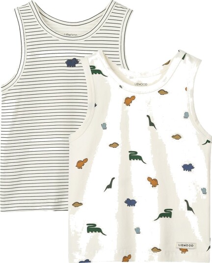 LIEWOOD Mini Dinosaurs Creme / Stripe Mix Faris Printed Tank Topp 2-Pakning 134-140