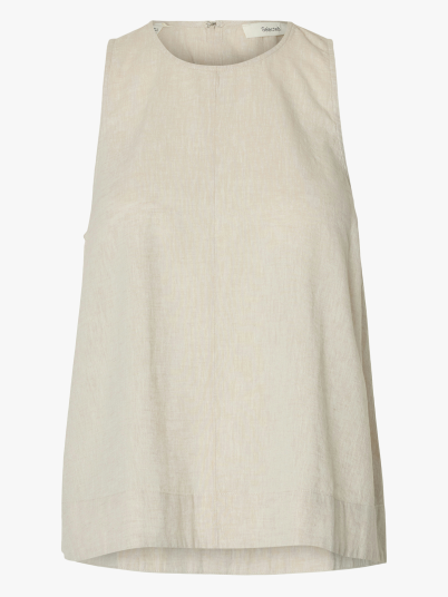 Selected Femme Luisa Short Sleeve Linen Blend Top Beige 42