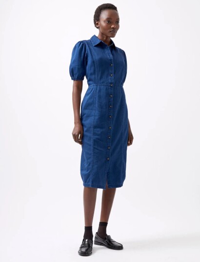 French Connection Chambray Button Through Dress   Blue   42