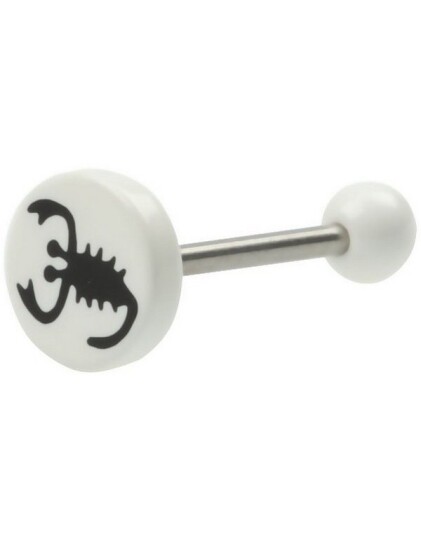 Body Art Tungepiercing med Hvite Kuler & Skorpion