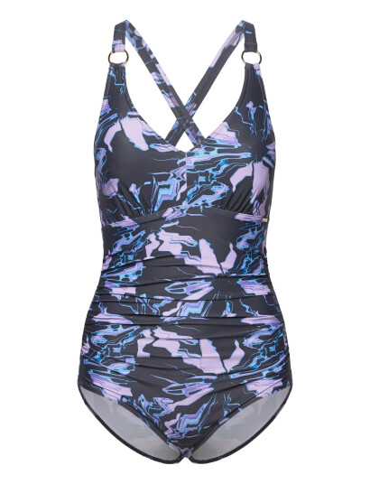 Speedo Womens Shaping Printed V Neck 1 Piece - Purple - 40