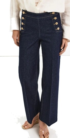 Mango Wide Leg Jeans With Side Buttons   Navy   38