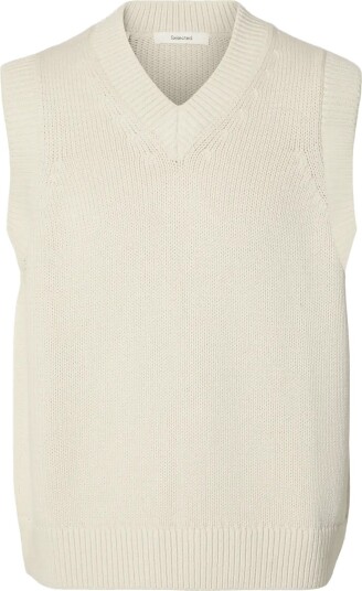 Selected Slmbraun Heavy Knit Vest Cream XXL
