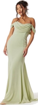 Goddiva Chiffon Off Shoulder Maxi Dress Light green S UK10 Goddiva Chiffon Off Shoulder Maxi Dress Light green S UK10