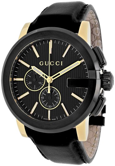 Gucci Herreklokke YA101203 G Chrono Sort/Lær Ø44 mm Gucci Herreklokke YA101203 G Chrono Sort/Lær Ø44 mm