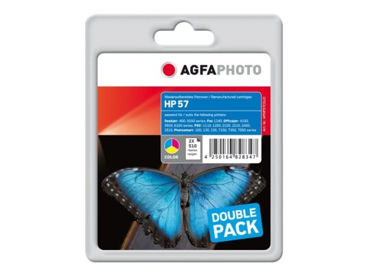 Agfaphoto - 2-Pack - 24 Ml - Farge (Cyan Magenta Gul) - Kompatibel - Blekkpatron (Alternativ For: Hp 57 Hp C6657a Hp C9503ae) - For Hp Deskjet 450 55Xx  Officejet 6110  Photosmart 7150 7350 7550  Psc 21Xx 2210