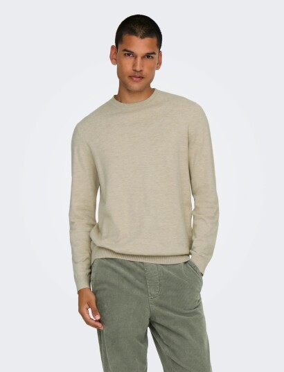 ONLY & SONS Onsloui Reg 12 Mel Crew Knit Noos Beige S
