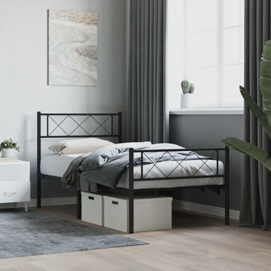 vidaXL Sengeramme i metall med hode- og fotgavl svart 80x200 cm 8721012190658