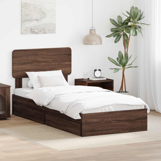  Seng med Oppbevaring Brun Eik 75 x 190 cm Konstruert tre