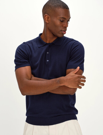 Davida Cashmere Man Fine Knit Pique   Navy   S