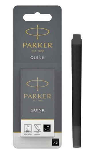 Parker Fountain Pen Ink Refill Cartridges  Long  Svart QUINK Ink  5 Count Blister
