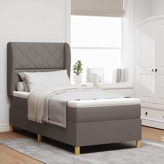 Boksmadrass med madrass Taupe 90x190 cm Stoff
