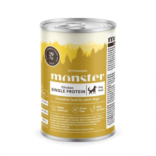 Monster Dog Kornfritt Våtfôr med Kylling 400 g - Fullfôr for Voksne Hunder