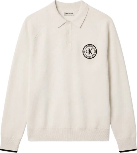 Calvin Klein Jeans Ls Ez Varsity Logo Polo 12Gg Cream XXL