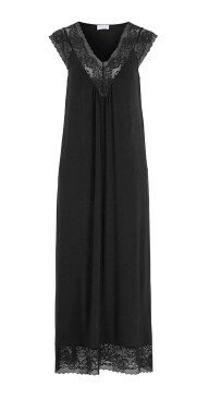 Damella Long Viscose Plain Sleeveless Nightdress Svart viskose Small Dame