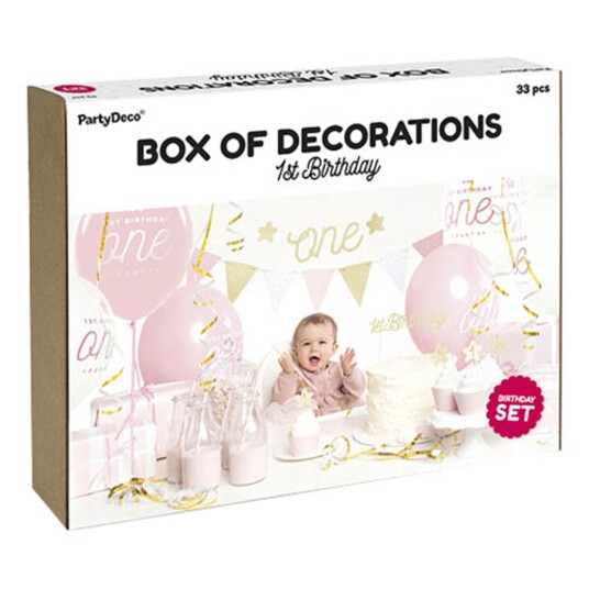 PartyDeco Dekorasjonssett 1st Birthday Gull - 33 deler