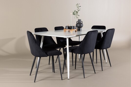 Venture Home Silar Spisegruppe 180 cm Rektangulær med 6 Night stoler Hvid/Sort