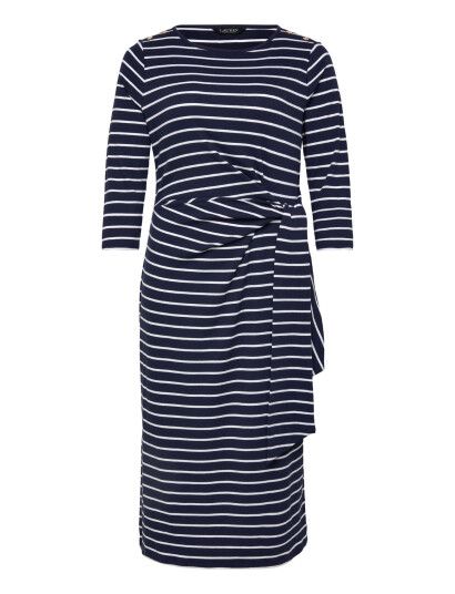 Lauren Women Striped Tie Front Cotton Blend Dress Navy 54 56 Lauren Women Striped Tie Front Cotton Blend Dress Navy 54 56
