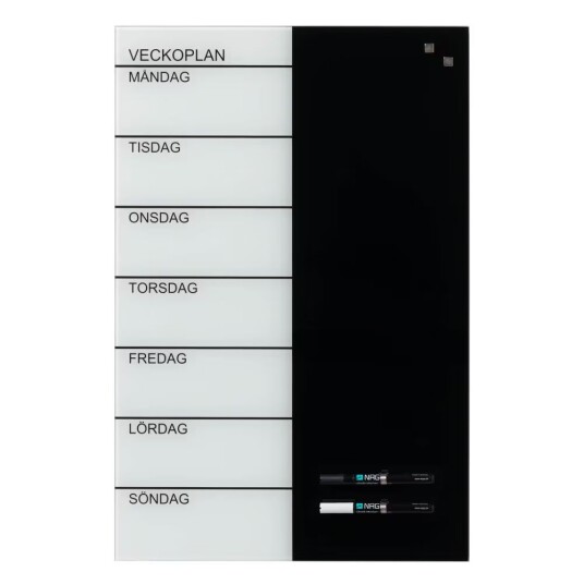 Magnetisk NAGA ugetavle i glas 40x60 cm svensk tekst