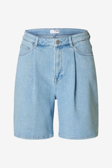 Selected Femme Jeans shorts slfAnya gry HW Pleat Blå