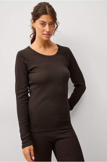 Ellos STUDIO   Yogatrøye LS Tee Soft Rib   Brun