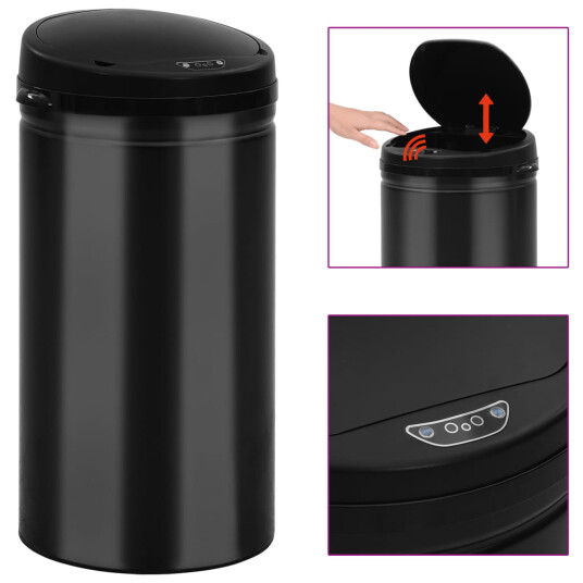 vidaXL Automatisk søppelbøtte med sensor 50 L karbonstål svart vidaXL Automatisk søppelbøtte med sensor 50 L karbonstål svart