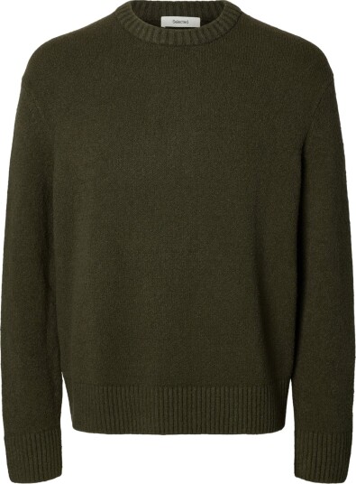 Selected Slmalex Ls Knit Rlx Crew Neck Noos   Khaki green   XXL