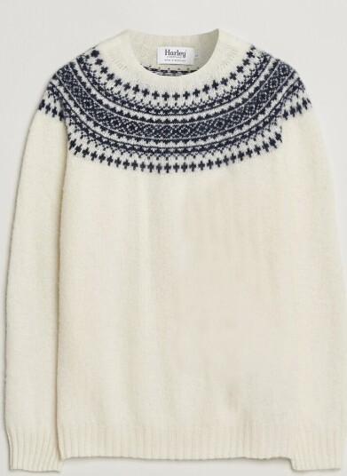 Harley Of Scotland Brushed Supersoft Lambswool Yolk Fairisle Snow Whit Harley Of Scotland Brushed Supersoft Lambswool Yolk Fairisle Snow Whit