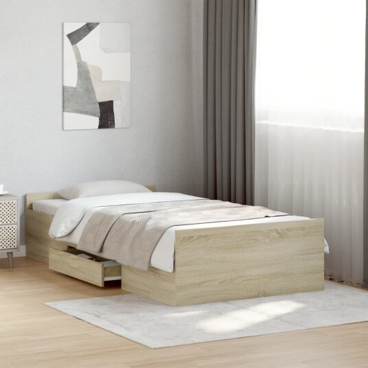 Sengeramme med skuffer sonoma eik 90x200 cm konstruert tre 8721102619908