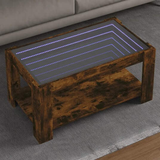  Salongbord med LED røkt eik 93x53x45 cm konstruert tre 847557