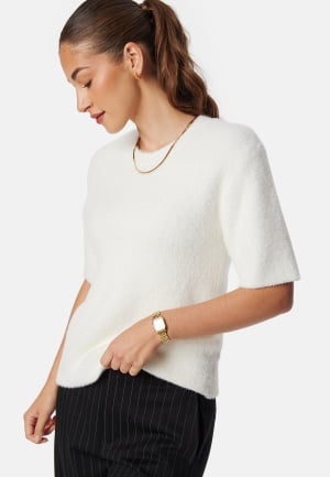BUBBLEROOM Fluffy Knitted Short Sleeve Sweater Offwhite XL