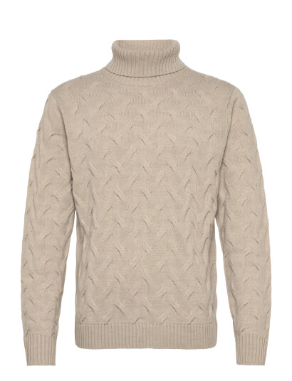 Lindbergh Black 1927 Merino Blend Texture Roll Neck - Beige - S