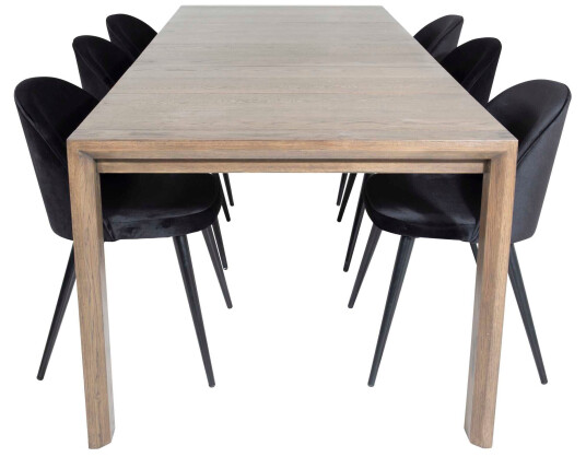 Venture Design Slider & Velvet spisegruppe Natur/svart 6 st stoler bord 170 x 95 cm