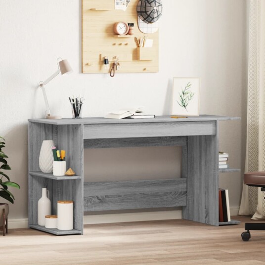  Skrivebord grå sonoma 140x50x75 cm konstruert tre