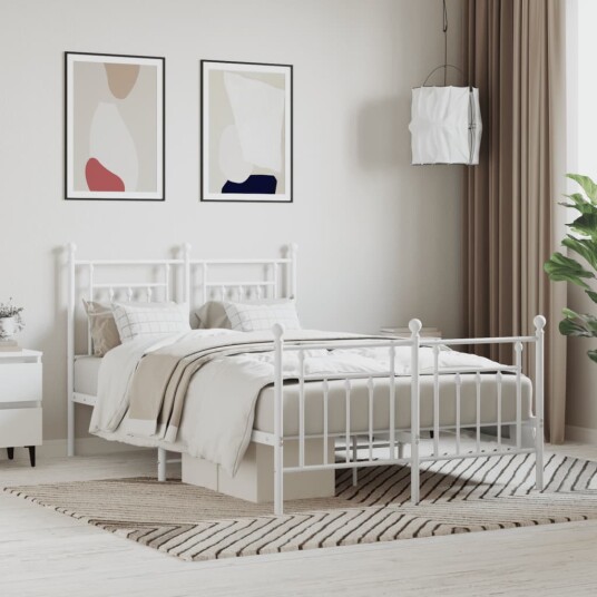 vidaXL Sengeramme i metall med hode- og fotgavl hvit 120x190 cm 8720845883812
