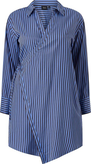 Zizzi Tunika Marry L/S Wrap Shirt Blå